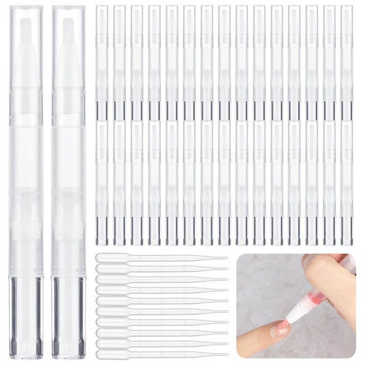Homaisson 50 Pack 3ml Transparent Twist Pen with Pipettes, Empty Cuticle Oil Pen Refillable Nail Oil Pens with Brush Tip, Empty Cosmetic Lip Gloss Tubes, Clear Eyelash Growth Liquid Containers