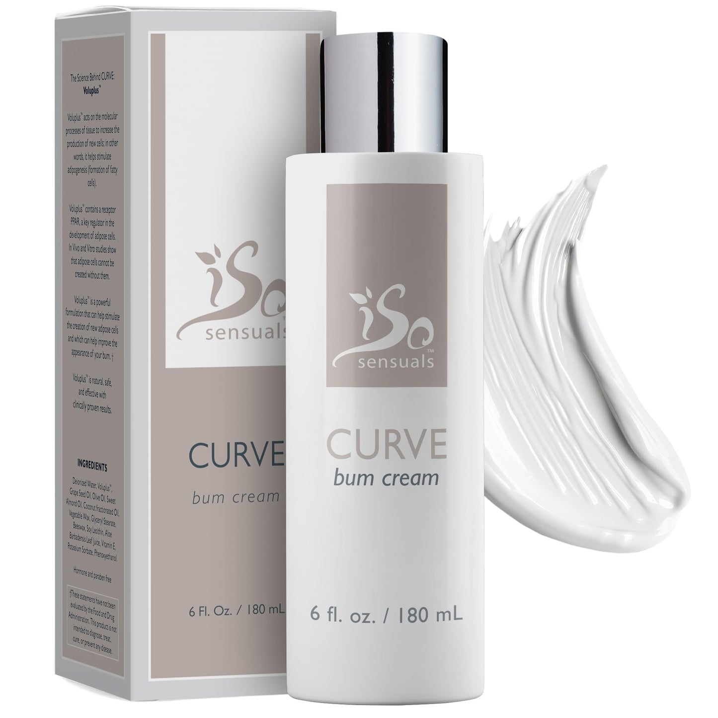IsoSensuals CURVE Butt Enhancement Cream - for Women and Men, Natural Growth and Plumping Enhancer, Faster, Thicker, Bigger Results, 2 Month Supply