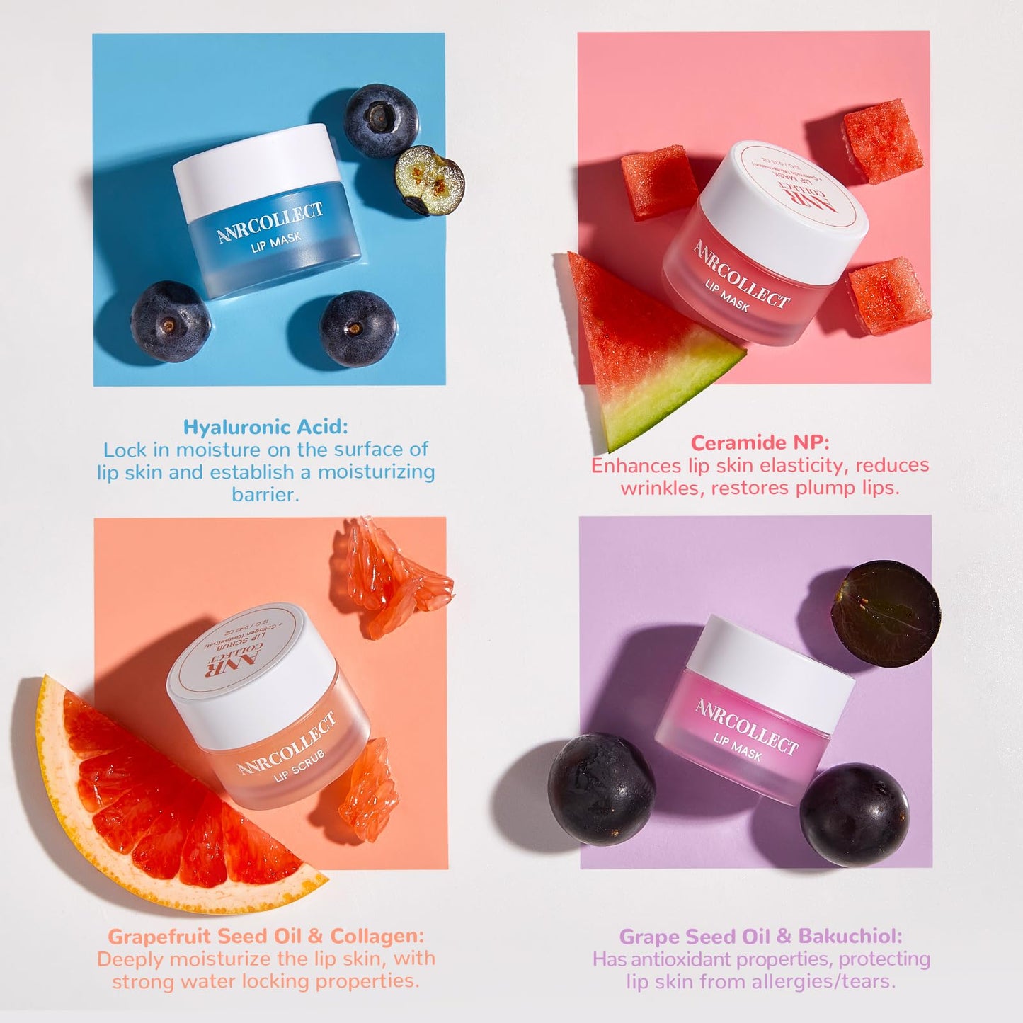 ANRCOLLECT 4-Pack Lip Scrub and Lip Mask Set
