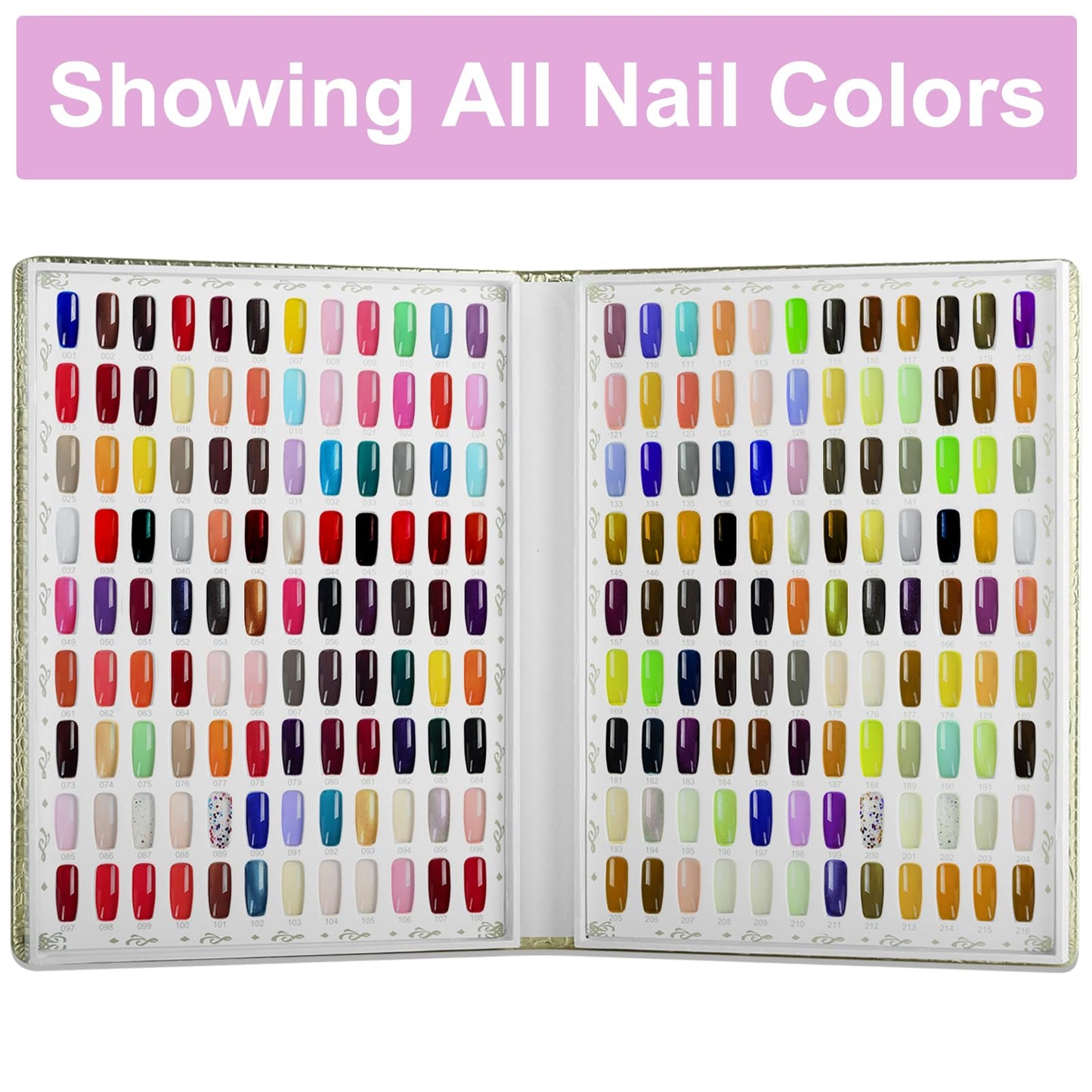 C12rtive 216 Nail Display Book with 240 Nail Tips & 300 Number Labels, Professional Gel Polish Nails Art Design Swatches Book (Silver)