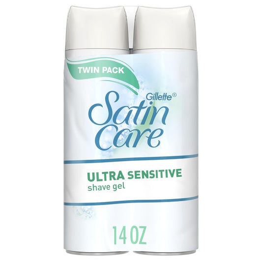 Gillette Satin Care Ultra Sensitive Shave Gel for Women, Pack of 2, 7oz Each, Frangrance Free