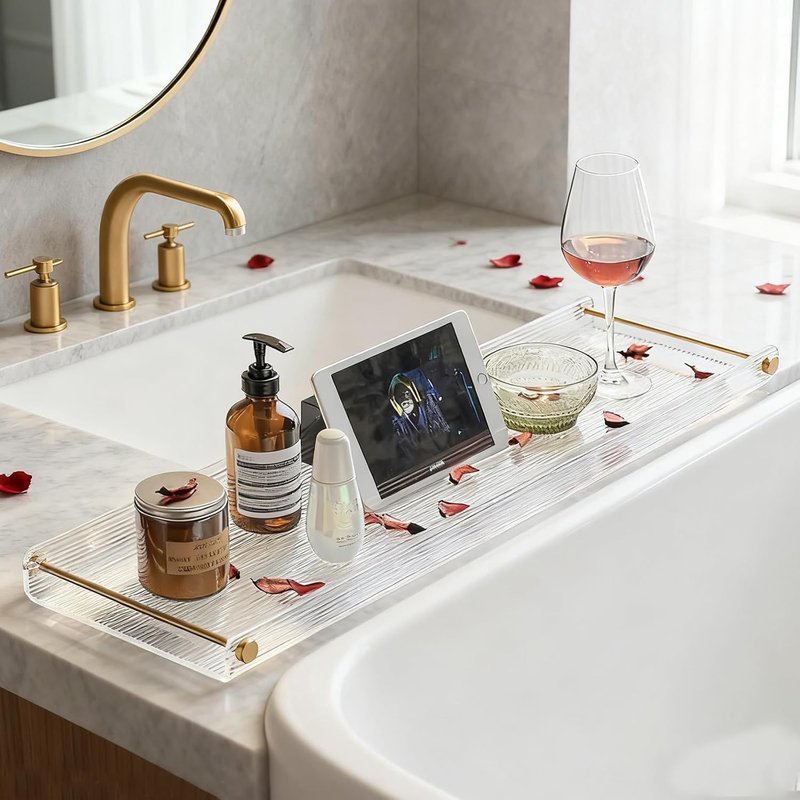 Acrylic Bathtub Tray, NEWRAIN Clear Bath Caddy Tub Table,Unique House Warming Gifts, New Home, Anniversary and Wedding Gifts for Couple, Bathroom Accessories for Spa or Reading Lite Style ﻿