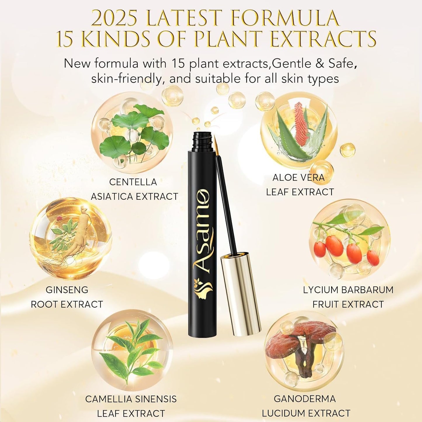 Eyelash & Eyebrow Growth Serum – 15 Plant Extracts for Longer, Denser & Fuller Lashes & Brows, Boosts Natural Hair Development,eyelash serum,Hypoallergenic Oil-Free,lash growth serum (PURE GOLD)