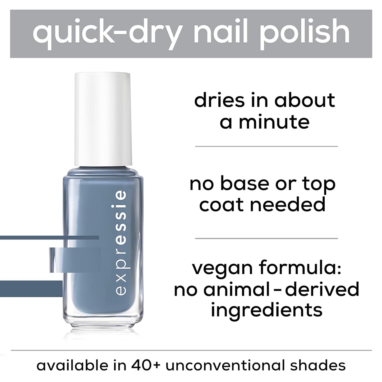 Essie Expressie Quick-Dry Nail Polish - 8-Free Vegan Formula in Soft Gray | 0.33 fl oz (Pack of 2)