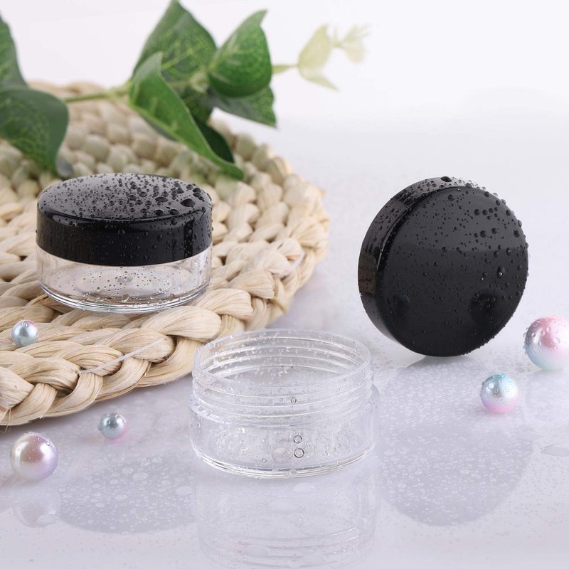 Refillable Cosmetic Sample Jars - 100 Pack 10g Black Travel Containers with Lids & 10 Mini Spatulas