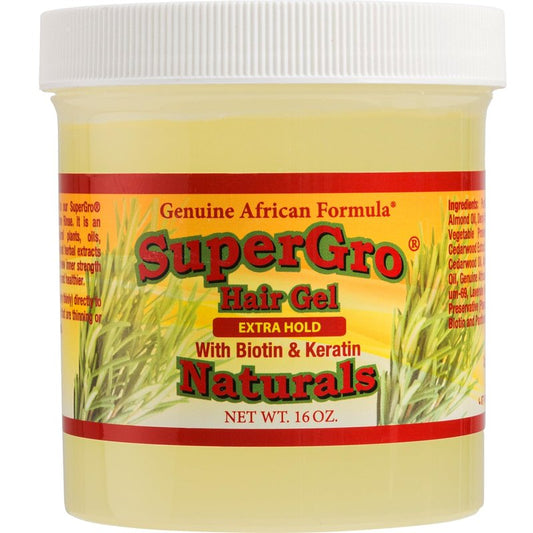SuperGro Hair Gel Extra Hold with Black Castor Oil, Biotin & Keratin – Edge Control for Braiding, Locking, Twisting & Retwisting – Natural Styling Gel for All Hair Types, 16 oz