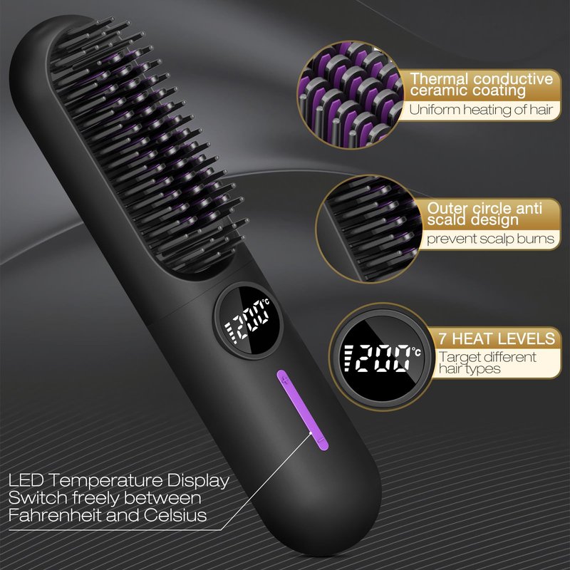 Beard Straightener for Men,Professional Electric Mens Beard Straightening，Anti-Scald Straightening Brush for Beard，Portable for Travel and Home Use, 7 Temperature Setting Comb for Home Travel