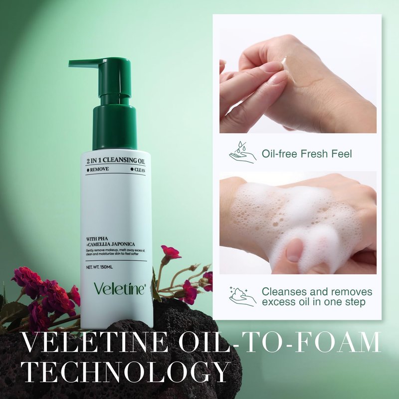 veletine 2-in-1 Makeup Remover Cleansing Oil -Centella & Camellia Extracts, Lightweight, Deep Cleansing & Moisturizing, Daily Makeup Remover, Suitable for All Skin Types, 150ml