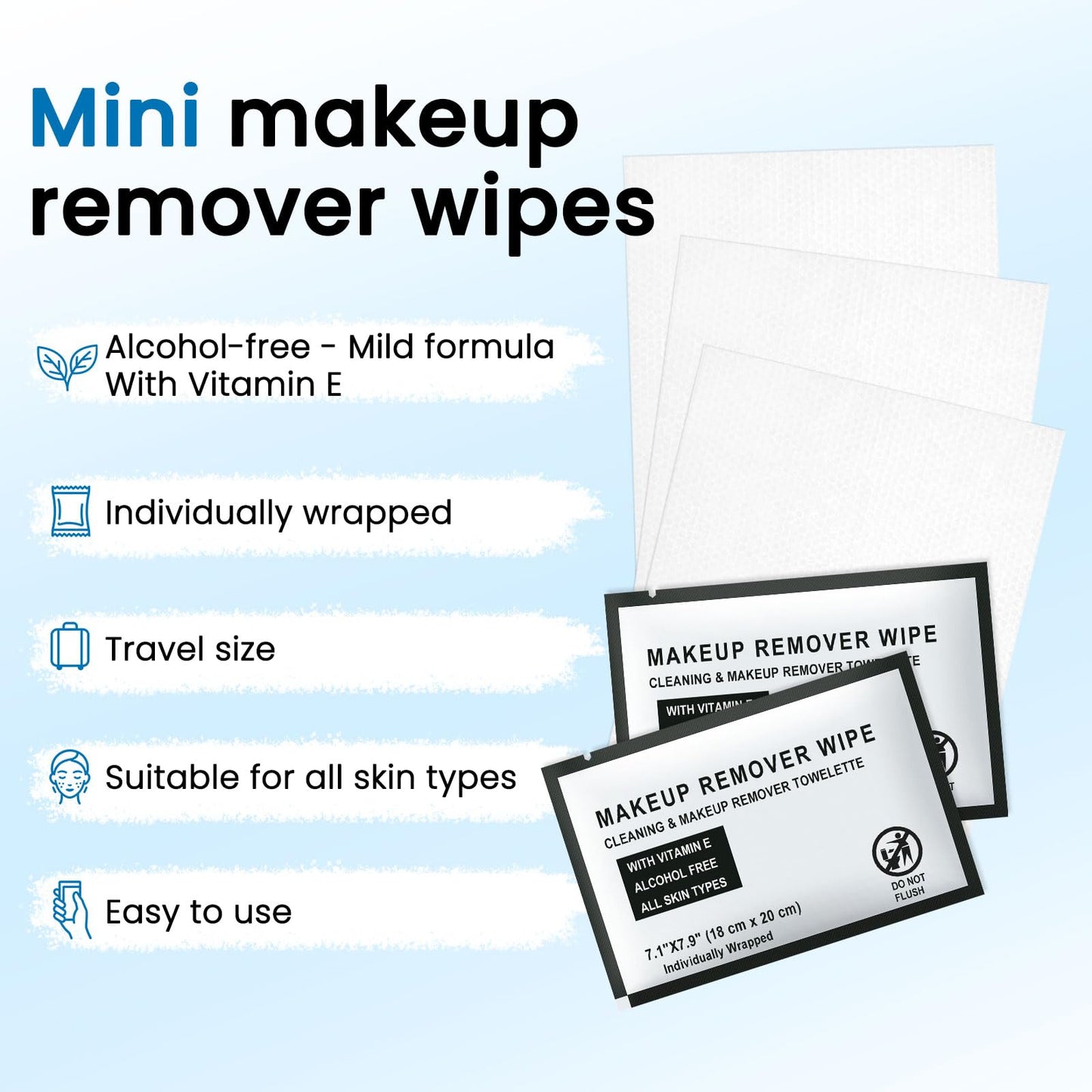 HAIFOTRVA Individual Makeup Remover Wipes Bulk - Pack of 200,Black Individually Wrapped Face Cleansing Wipes Travel Size for Mascara,Lipstick,Skin Care,Hotel Toiletries