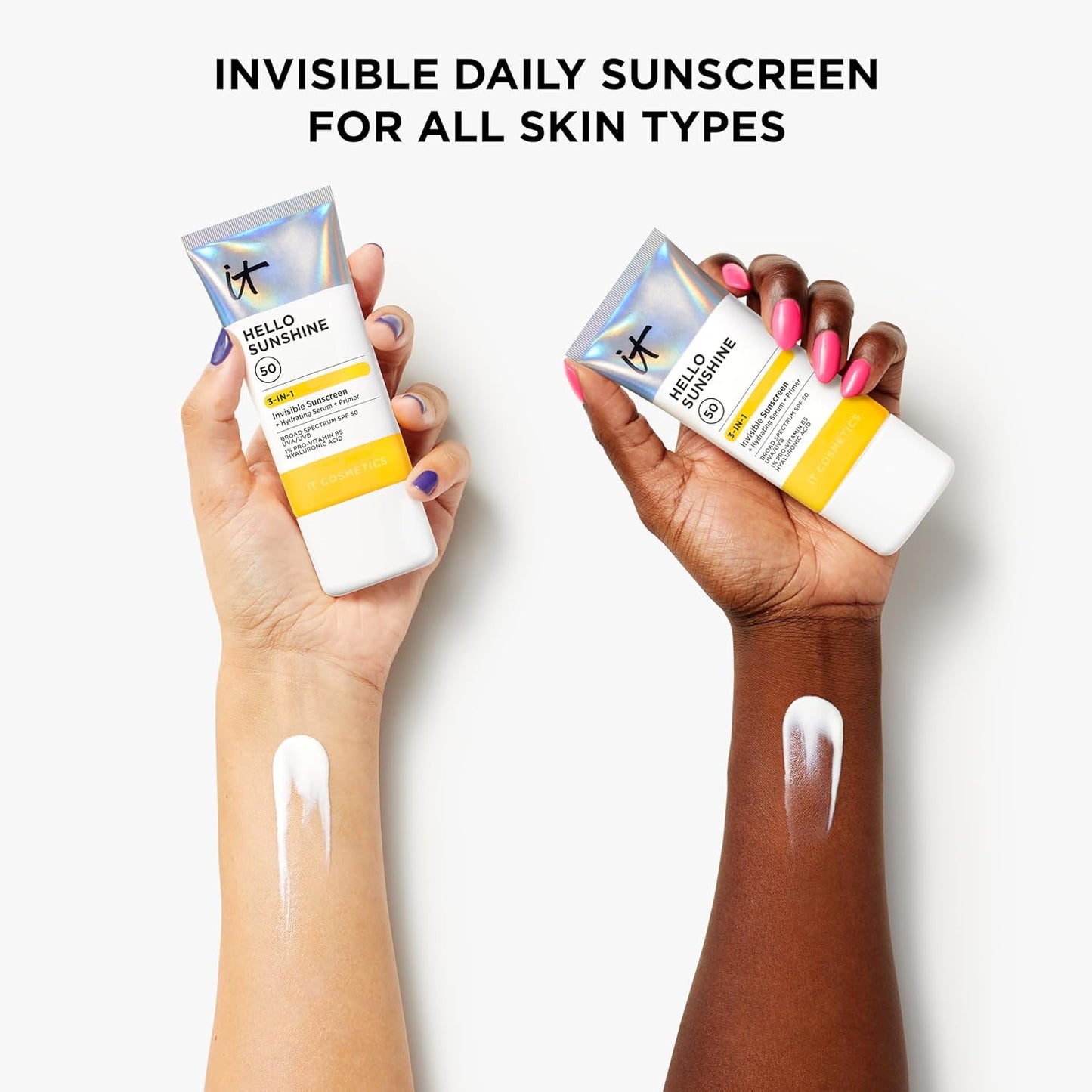 IT Cosmetics Hello Sunshine Invisible Sunscreen SPF 50 - Hydrating Face Primer with Pro-Vitamin B5 & Hyaluronic Acid - No White Cast, 1.7 oz