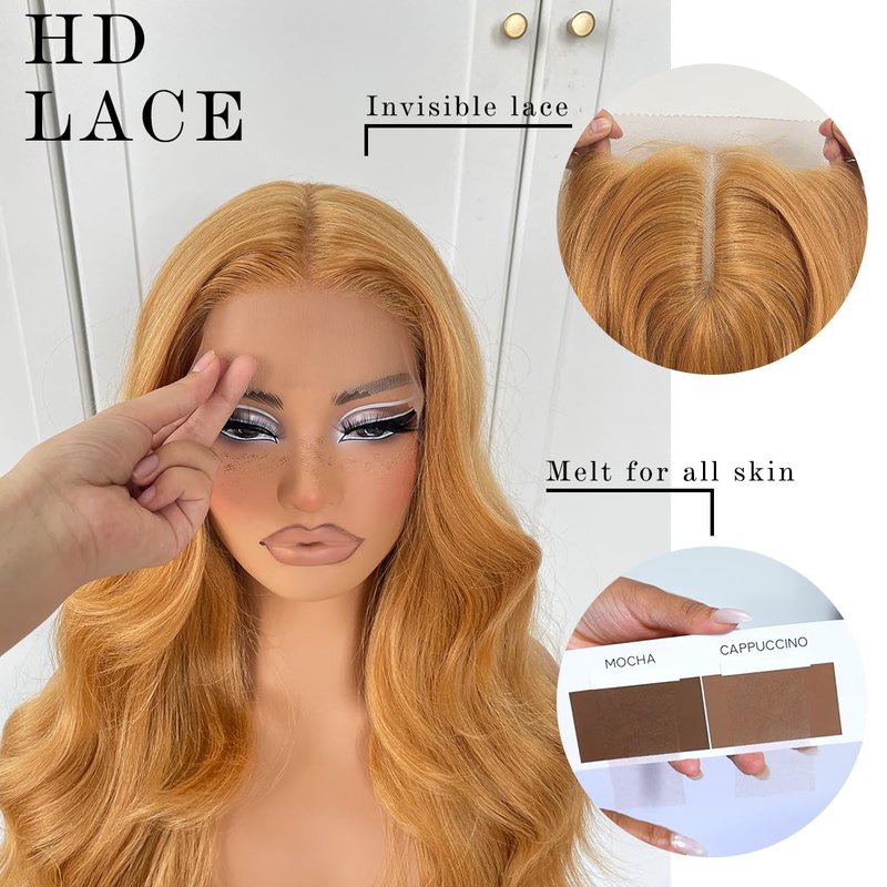 Honey Blonde Lace Front Wig - Glueless Body Wave Synthetic Hair | Pre-Plucked, Natural Hairline