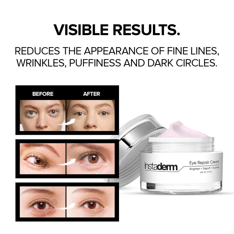 Instaderm Eye Repair Cream Reduces the Appearance of Dark Circles, Puffiness, Under Eye Bags, Fine Lines & Wrinkles, Anti-Aging Formula with Niacinamide Visibly Smooth, & Hydrate the Skin.