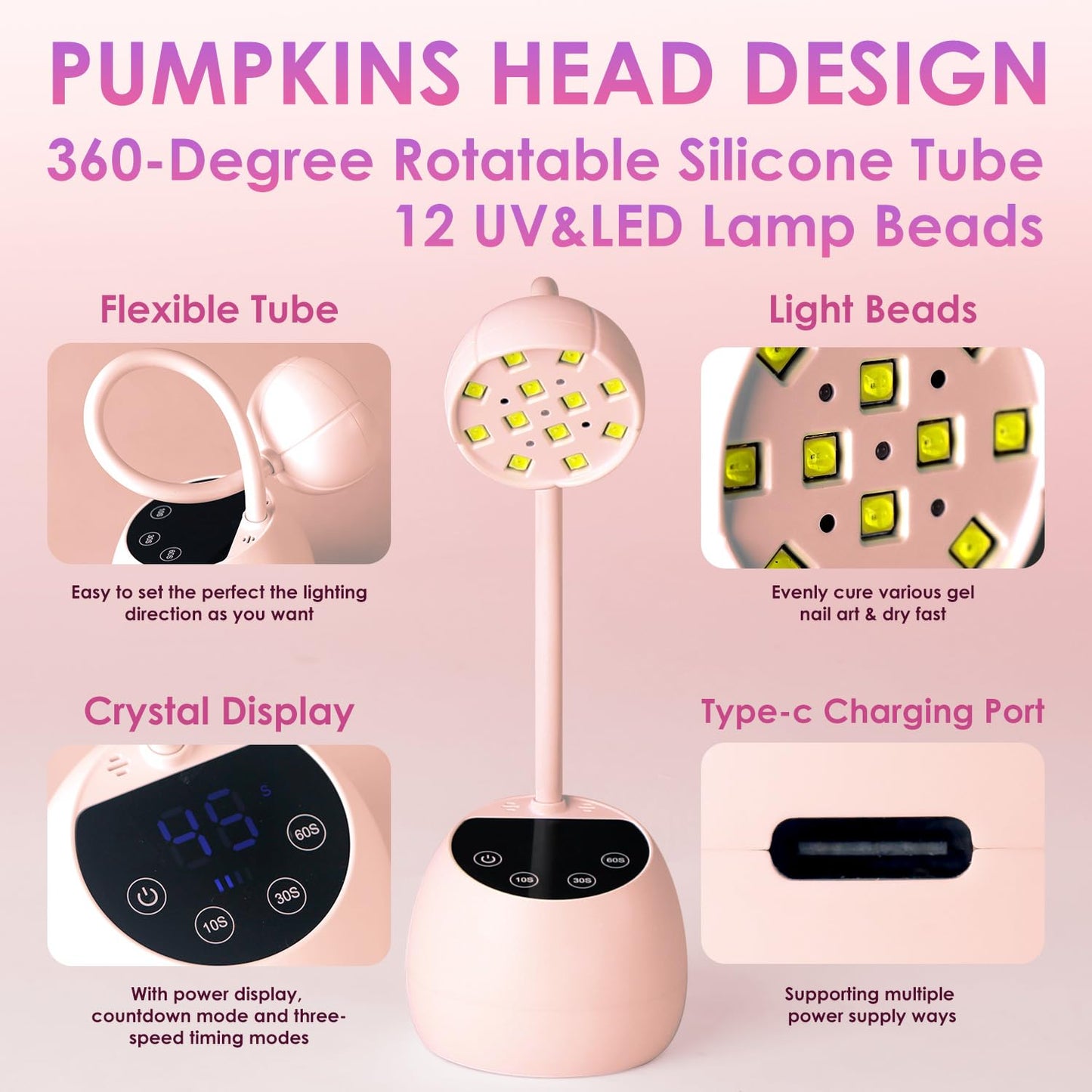 BORNBYME UV Nail Lamp for Gel Nails, 36W UV Nail Light Gooseneck Rechargeable with 4 Time Setting & Smart Auto Sensor for Nail Salon Home Use Lamp