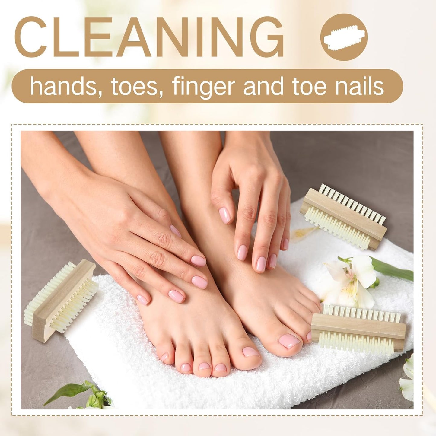 Wooden Nail Brush Set - 24 Pack Two-Sided Heavy Duty Stiff Scrubber for Nails & Toes | Non-Slip Design