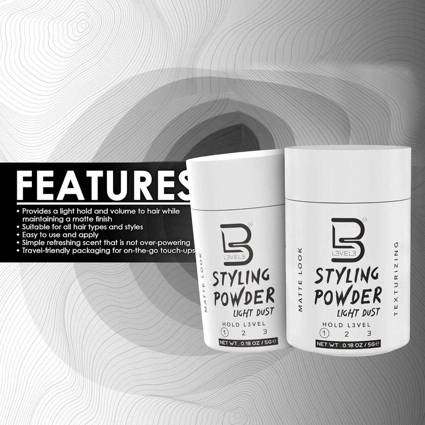 L3 Level 3 Travel Styling Powder - Small 0.18 oz for Travel - Natural Look Mens Powder - Sample Styling Powder (12, White)