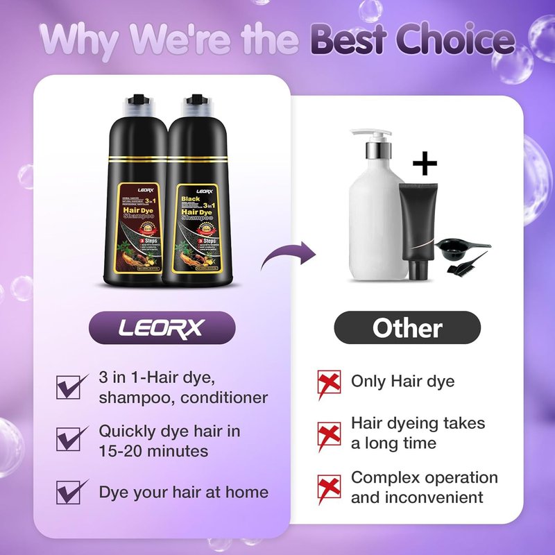 Leorx 3 In 1 Hair Dye and Color Shampoo, Chestnut Brown, 16.9 Fl Oz - Instant Herbal Refresh For Women & Men - Tintes Para El Cabello Profesional