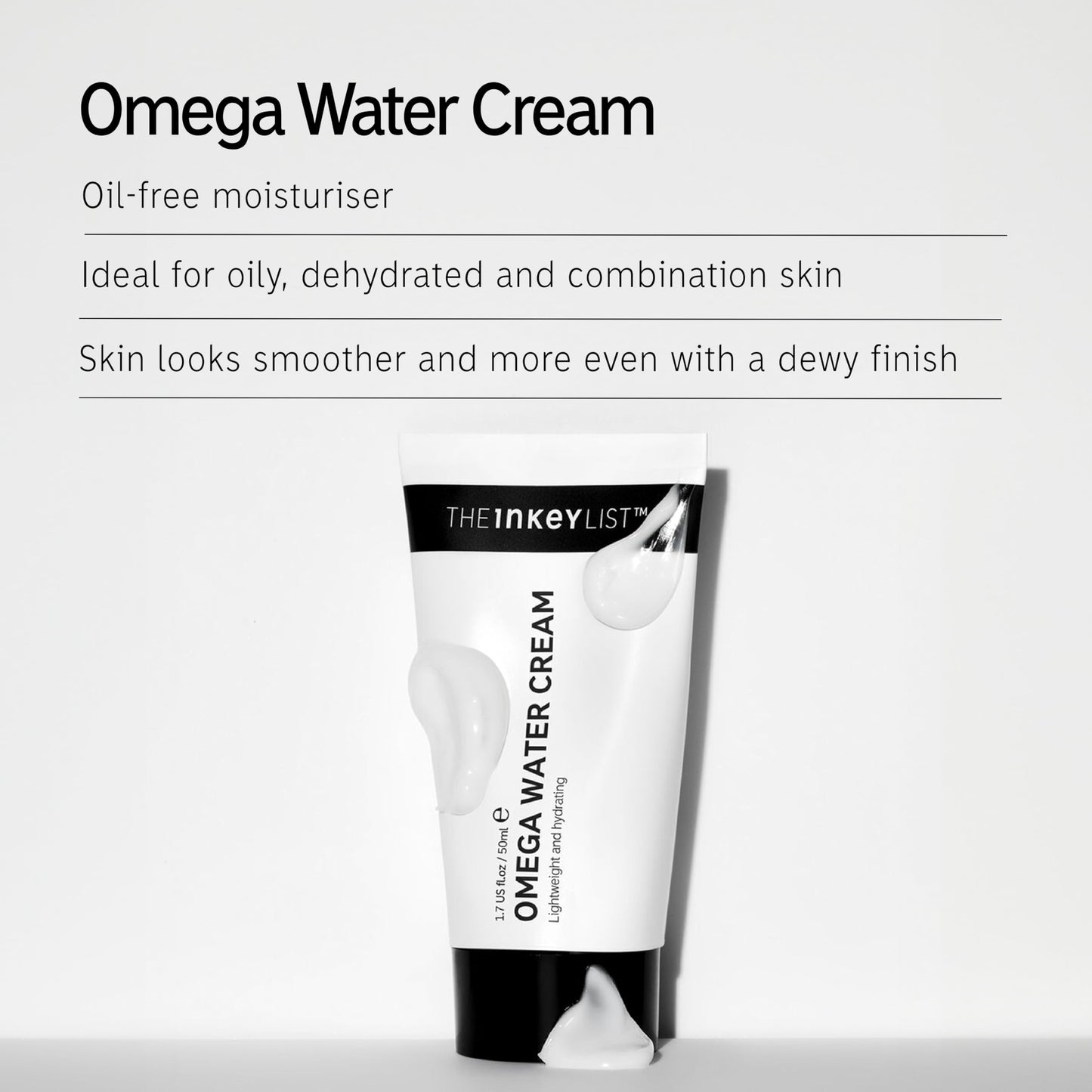 The INKEY List Omega Water Cream, Oil-Free Face Moisturiser, Lightweight Gel, Vegan Friendly Skincare, Suitable For Blemish Prone Skin
