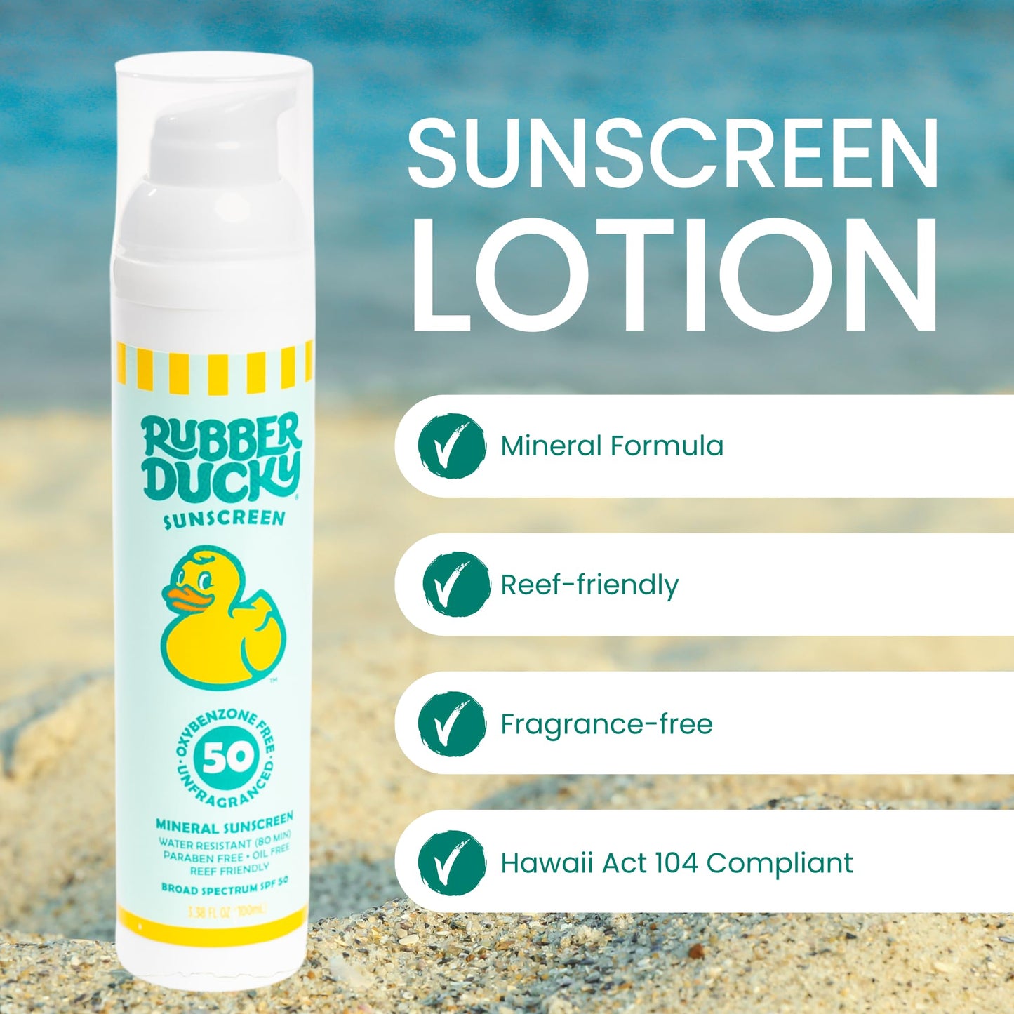 Rubber Ducky Mineral Sunscreen for Kids SPF 50 - Broad Spectrum, Reef Safe, Water Resistant Sunblock - Non-Greasy Kids Sunscreen Spray, Hypoallergenic, with Zinc Oxide, for Face and Body - 3.4 Oz