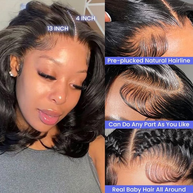 Human Hair Lace Front Wig - 13x4 Body Wave HD Transparent Lace | 180% Density, Pre-Plucked, 12 Inch Natural Color