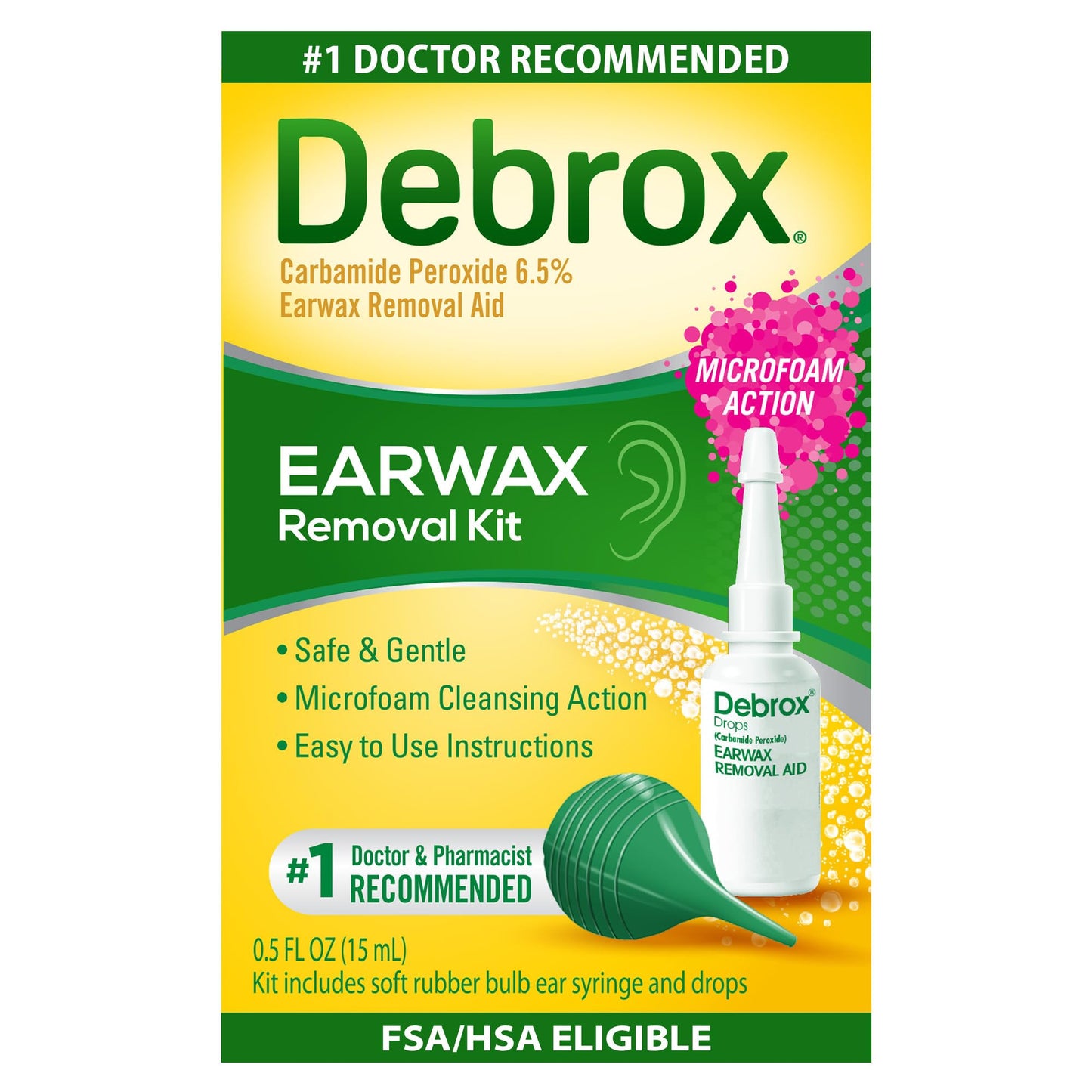 Debrox Ear Wax Removal Kit, Bulb Syringe & 0.5 Fl Oz Ear Wax Removal Drops with Carbamide Peroxide