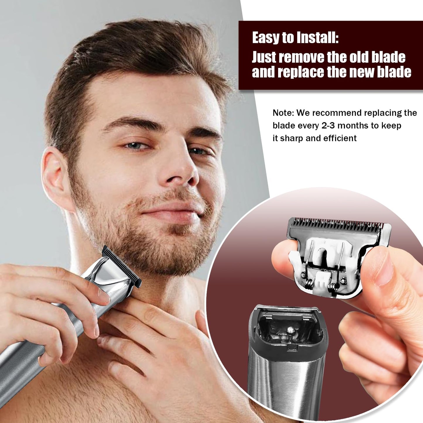 40mm Replacement Detachable Stainless Steel T Blade Compatible with Wahl All in One Lithium Ion Trimmer 2144 9818 9818L 9864 9864SS 9888 9854 9860 (Black 3 Pack)