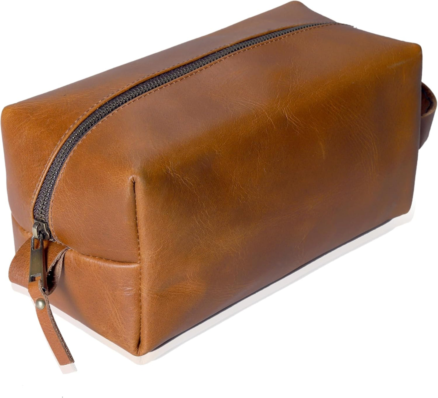 Buffalo Leather Dopp Kit - Travel Toiletry Bag for Men & Women | Zipper Closure, Tan Color