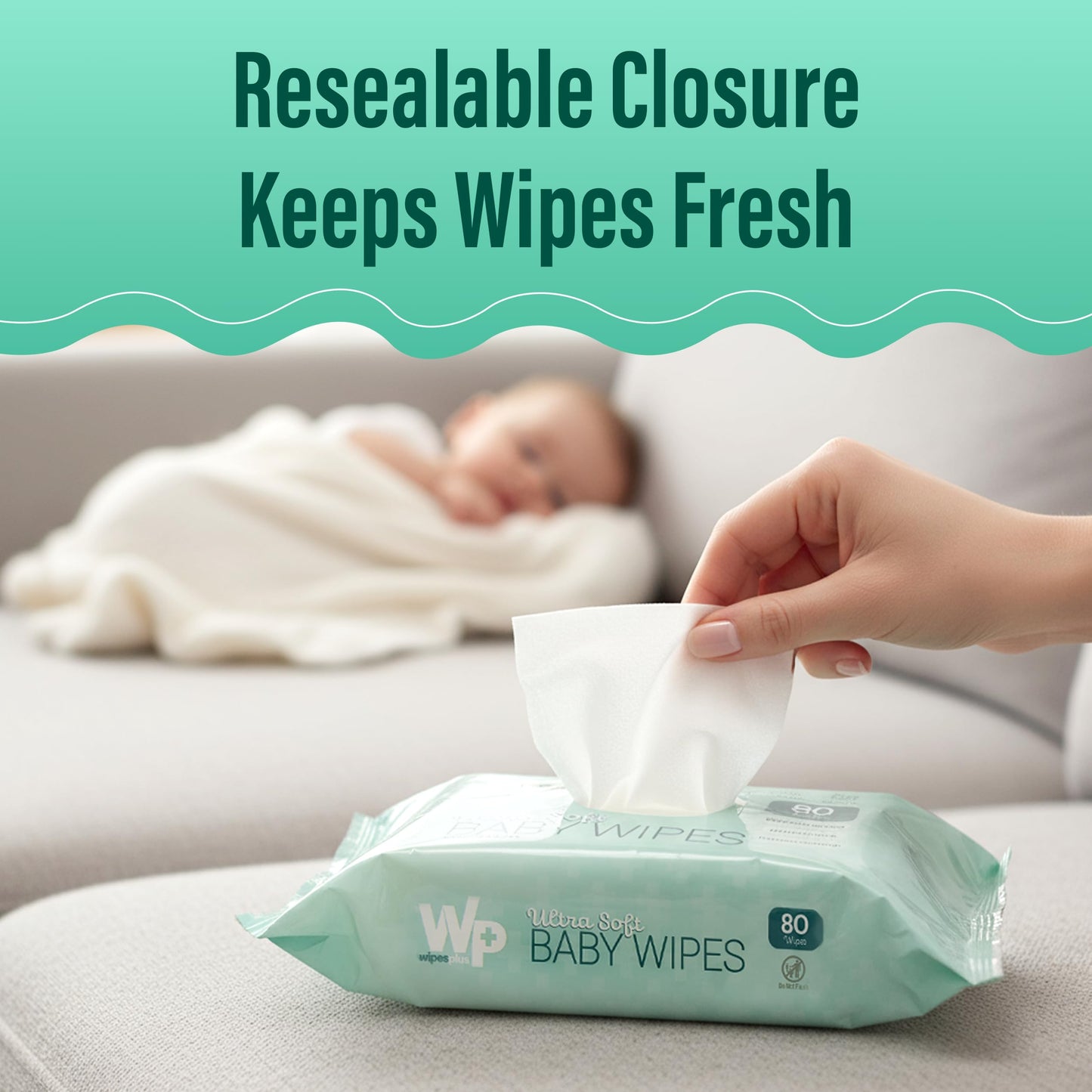 WIPESPLUS Baby Wipes, Hypoallergenic Ultra Soft Wipes for Sensitive Skin, Unscented, Alcohol Free, 12 Packs of 80 Wipes