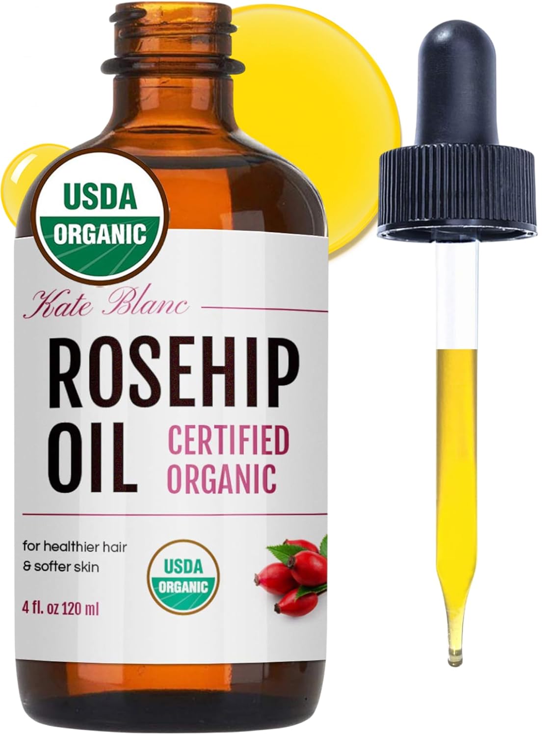 Rosehip Oil for Face & Skin - Organic Cold Pressed 4oz | Pure Rosehip Seed Oil for Facial & Gua Sha Massage