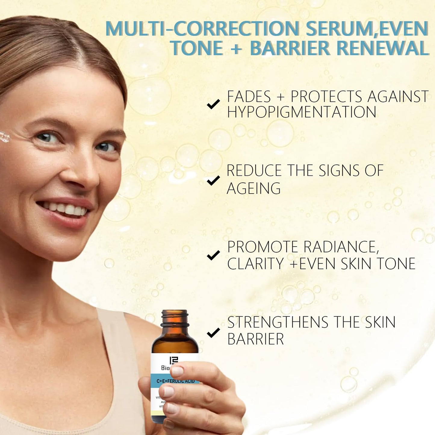 Bioglossy Vitamin CE Ferulic Acid Serum 20% Vitamin C Serum + Vitamin E & Hyaluronic Acid - Skin Moisturizer Face Dark Spot Corrector and Anti Aging 30ml / 1 fl.oz