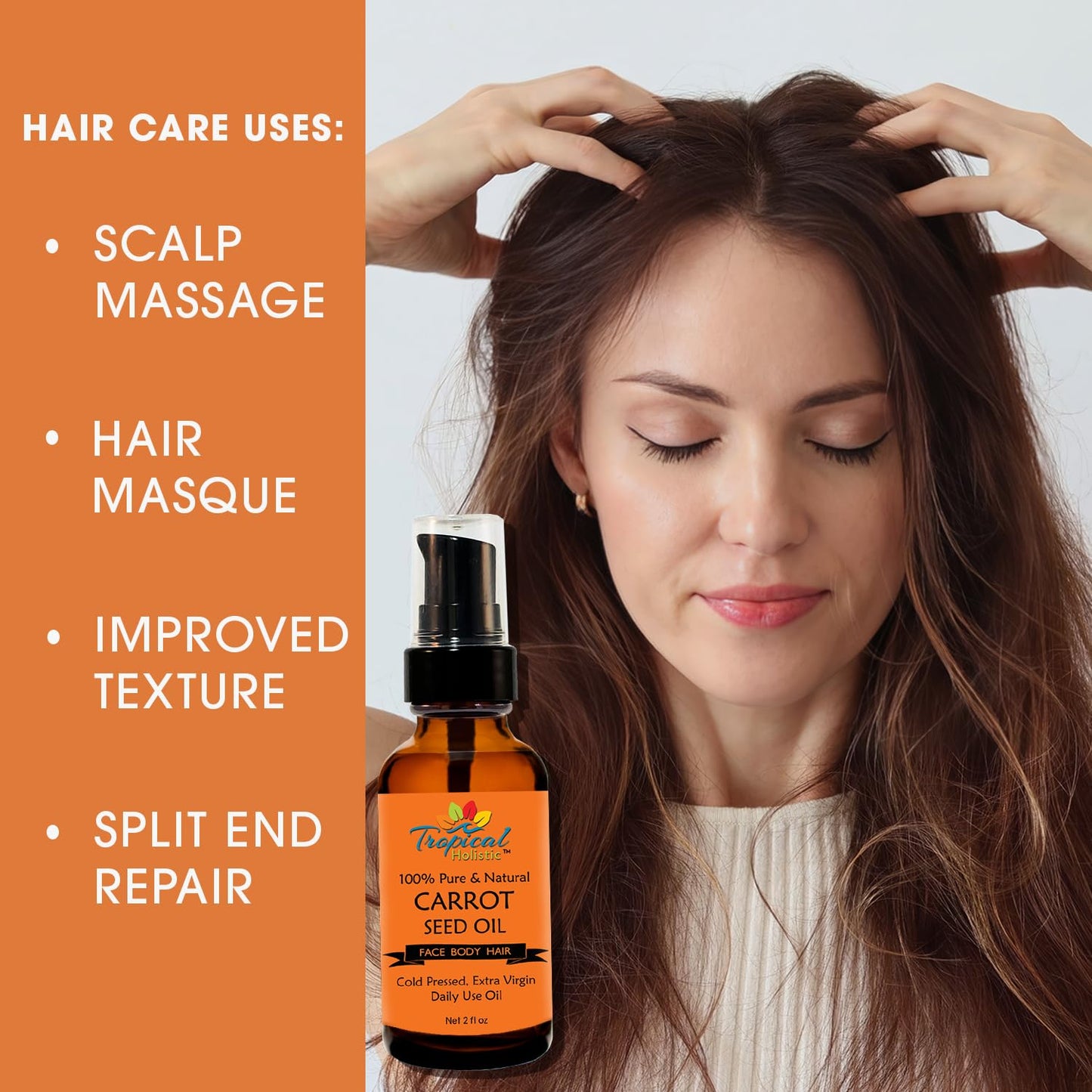 Tropical Holistic 100% Pure Natural Carrot Seed Oil 2oz, Natural, Cold Pressed, Unrefined Carrot Oil for Youthful, Radiant Skin, Face, Hair, Anti Wrinkle & Moisturizing