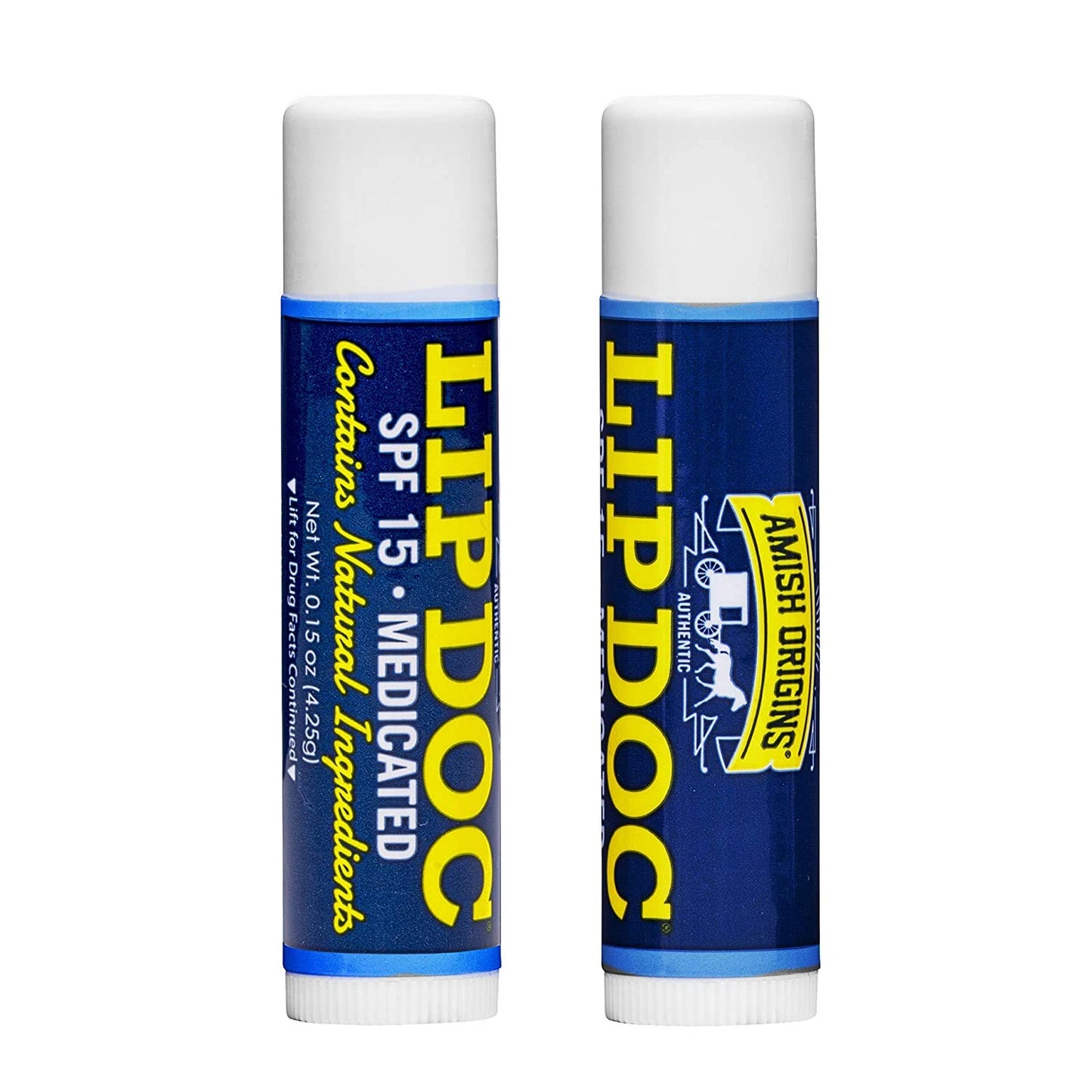 Amish Origins Lip Doc SPF 15 Medicated Lip Balm - All-Natural Moisturizing Formula for Chapped Lips | 2-Pack
