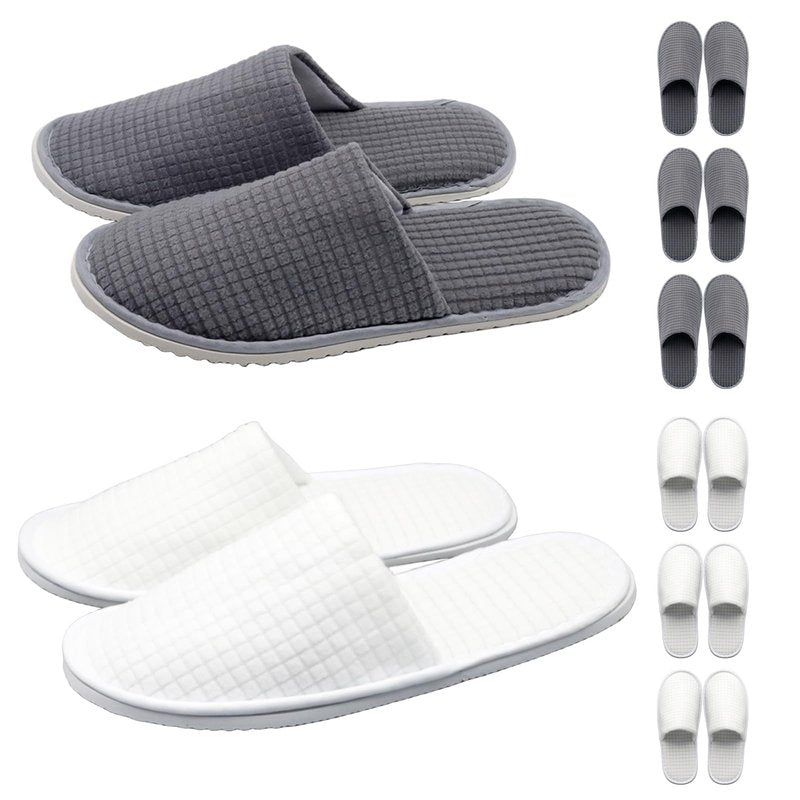 HJORZMM Disposable Slippers for Guests, 8 Pairs Coral Fleece Non Slip Hotel Slippers, Unisex, Washable Reusable for Hotel, Guest, Travel, Bride, Women