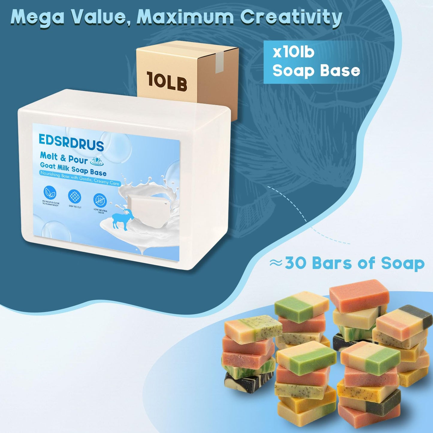 EDSRDRUS 10lb Melt and Pour Soap Base, Fragrance-Free Glycerin Soap Making Supplies for DIY Crafting