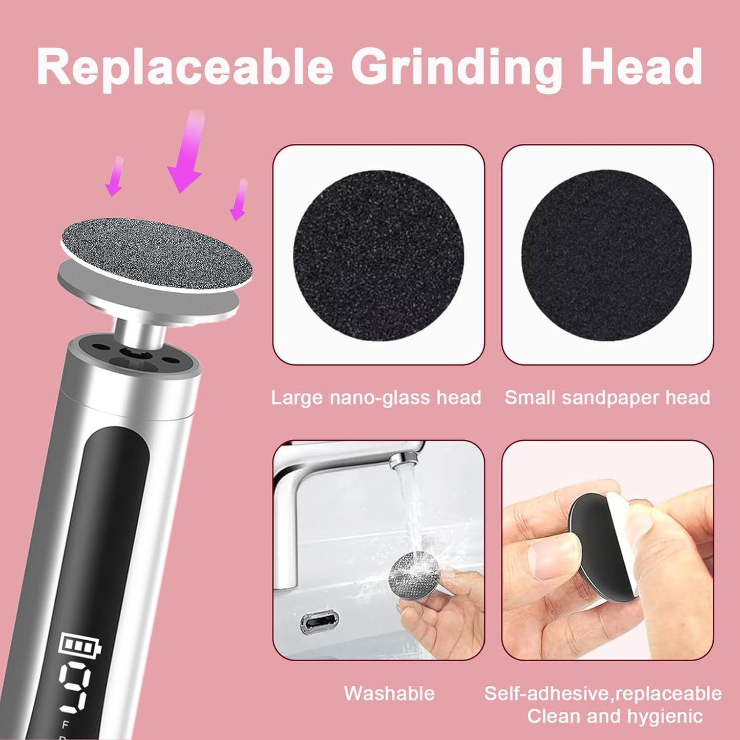 Electric Foot Callus Remover & Nail Drill - Cordless, 11000RPM, 9 Speeds, Digital Display, 10 Grinding Heads & 20 Sandpaper Discs