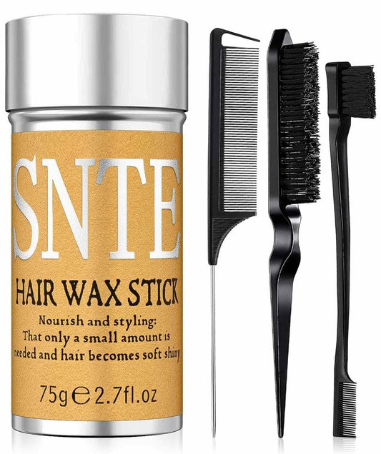 Slick Back Hair Brush & Hair Wax Stick Set | Frizz Control & Flyaway Smoothing for Sleek Styles