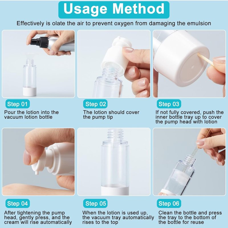Airless Pump Jars Set - 32 Pack Refillable Travel Cosmetic Containers | Mini Leak-Proof Atomizer Spray Bottles for Skincare, Lotion, Shampoo (3.4/1.7/1/0.34oz)