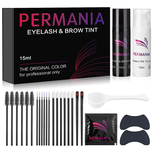 PERMANIA Lash Color Kit, Natural Black 15 ml for Lashes and Brows with Detailed Instruction Eyebrow Color for Beginners, Salon Grade