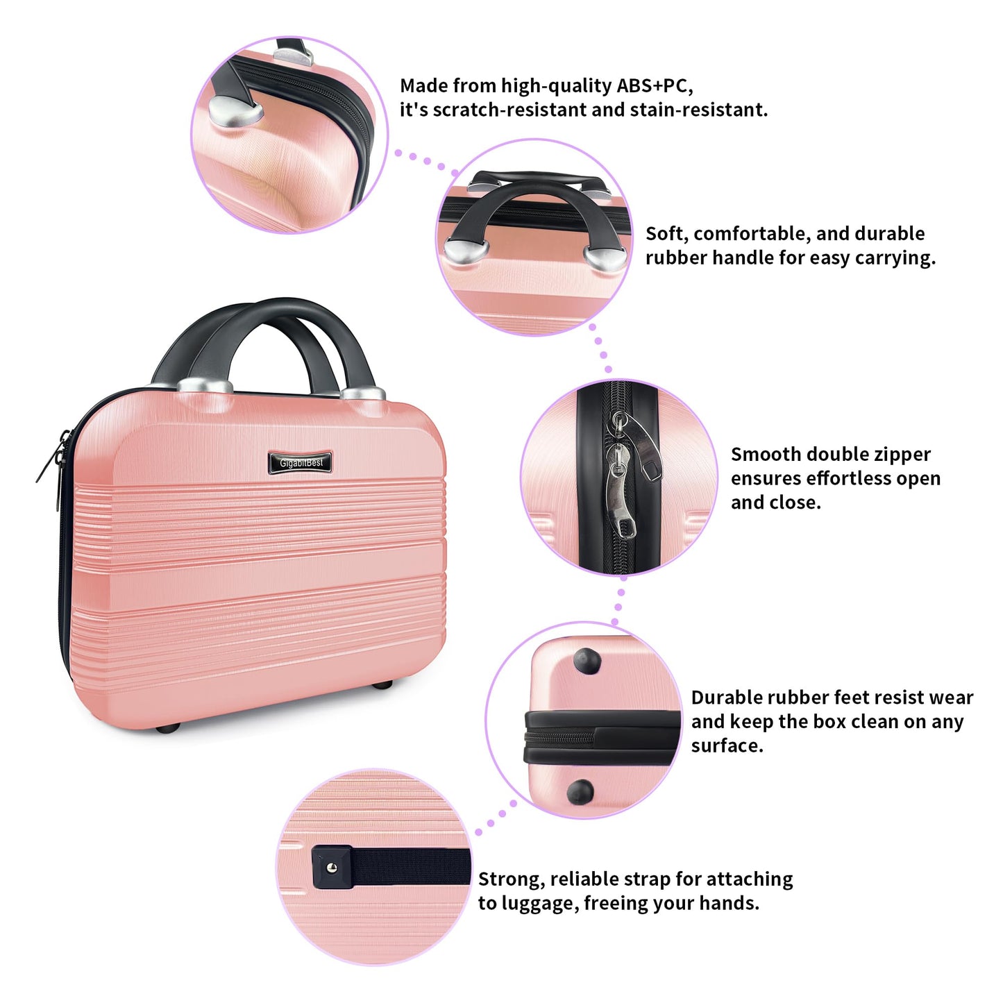 14 Inch Hard Shell Makeup Case, Mini Suitcase Vanity Case, Multi-Purpose Waterproof Hard Shell Cosmetic Case, Travel Cases for Toiletries Portable Makeup Organizer Hand Luggage for Women (Pink)