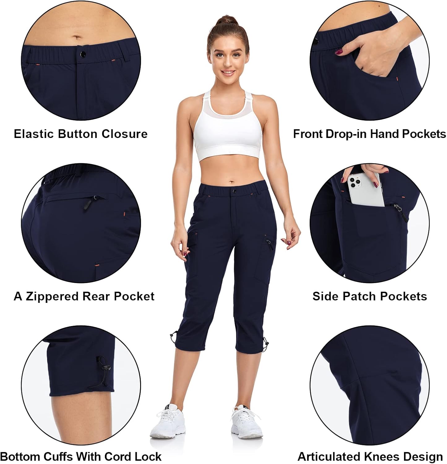 Women's Hiking Cargo Pants - Quick Dry, Water Resistant, UPF 50 | Zipper Pockets, Outdoor Capris