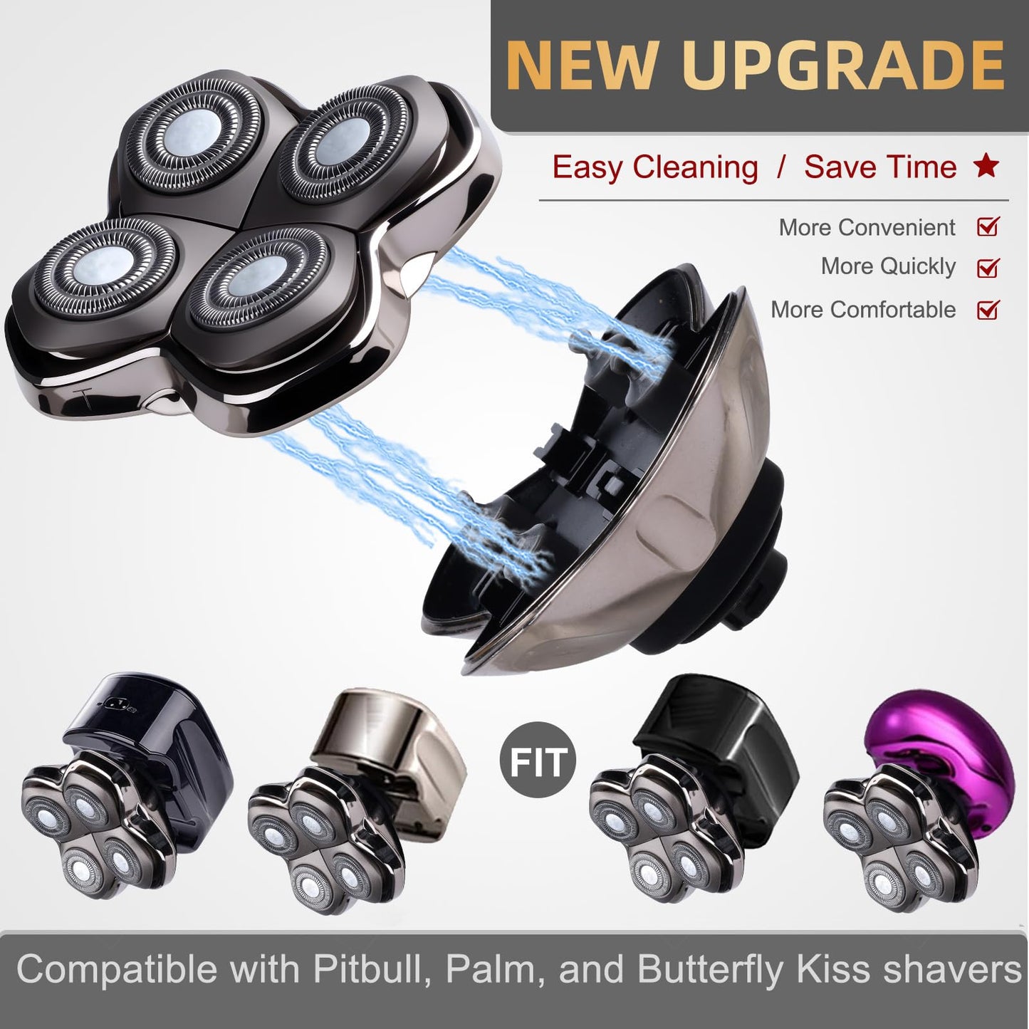 2Pack Pro 4 Shaver Replacement Heads Compatible with Skull Pitbulls Gold PRO, Silver PRO, Platinum PRO Head Shavers, Electric Shaver Half Head for Men/Women (2 PACK FOUTE)
