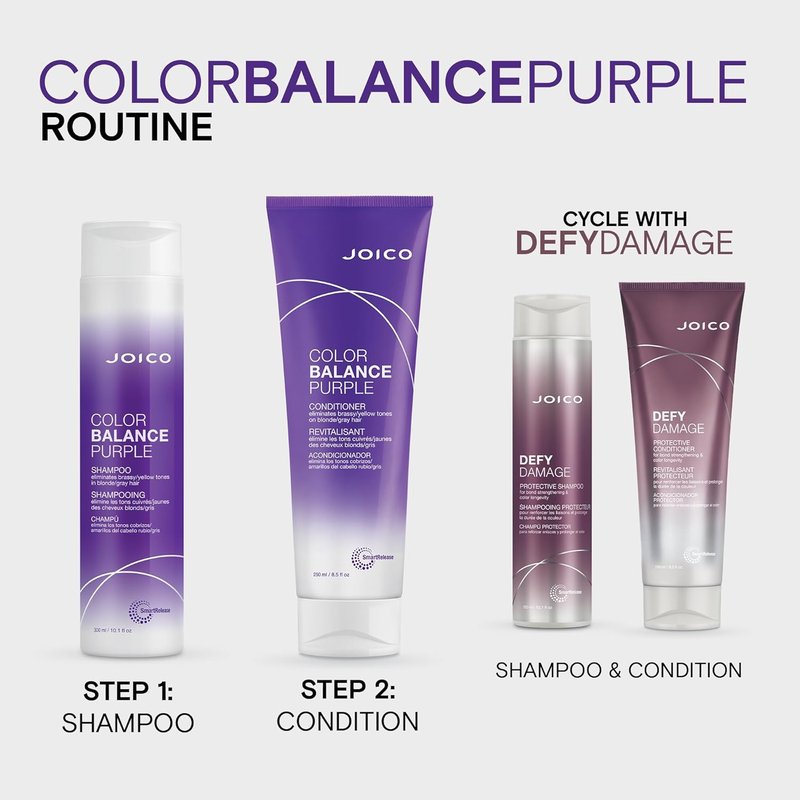 Joico Color Balance Purple Shampoo & Conditioner - Eliminate Brassy Tones | Boost Vibrancy & Shine | UV Protection with Rosehip Oil & Green Tea Extract