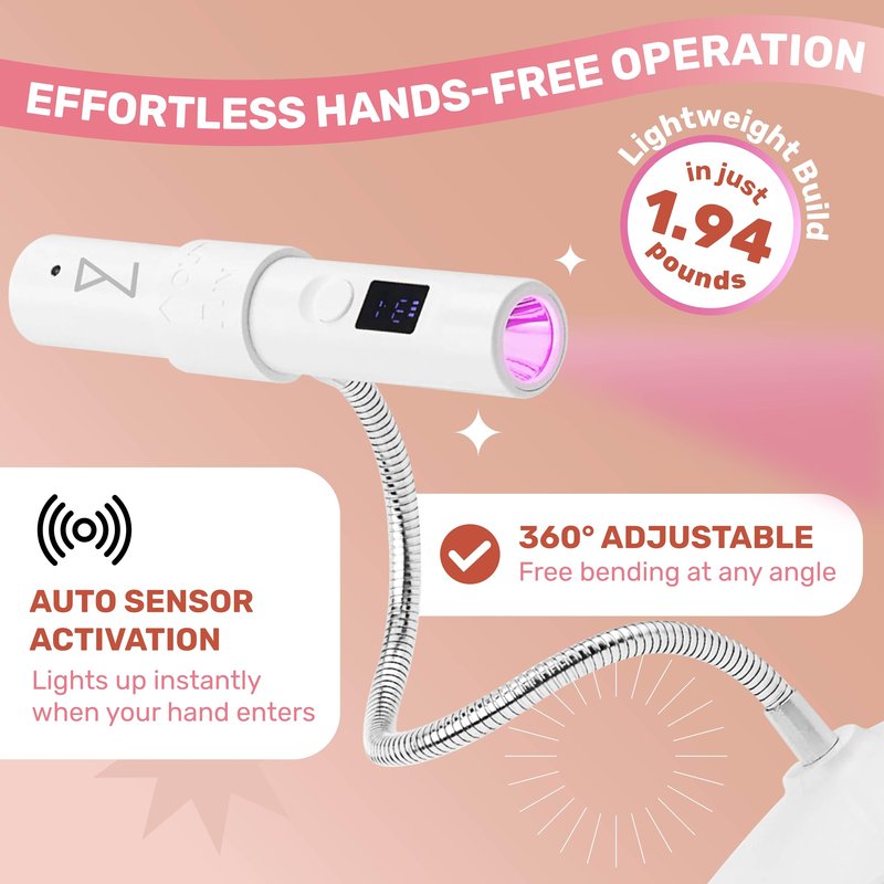 M - GlamCure GO Nail Flash Cure Lamp with Focus Beam Technology, Touch Screen - LED & UV Nail Light - Curing Lamp for Gel Nails, Acrylic, Builder - Portable & Adjustable