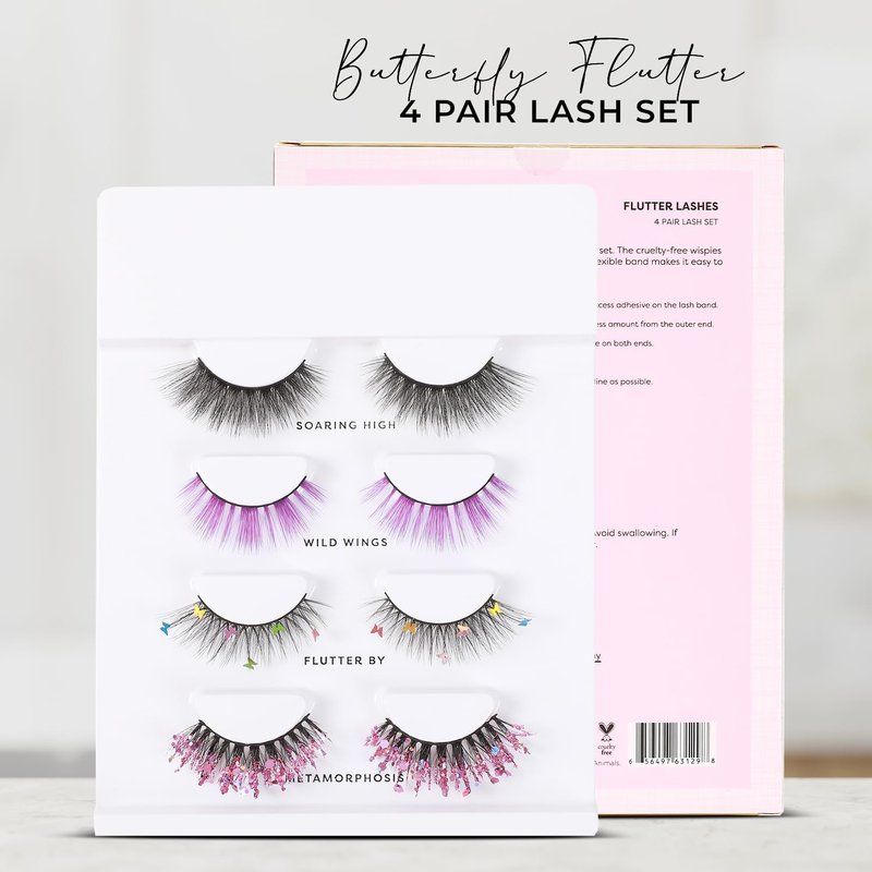 Profusion Cosmetics Empowered Butterfly Flutter Lashes 4 Pairs Eyelash Set – Soft Wispy & Glitter False Lashes with Thin Flexible Band, Reusable & All-Day Comfortable Wear