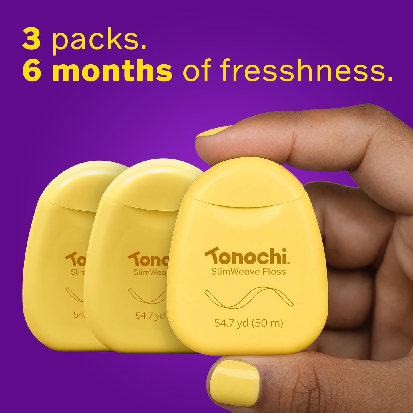 Tonochi SlimWeave Extra-Thin Flat Dental Floss for Tight Teeth, Shred-Resistant Dental Tape, Waxed Smooth Glide, Mint + Xylitol, 3-Pack (164 yd Total)