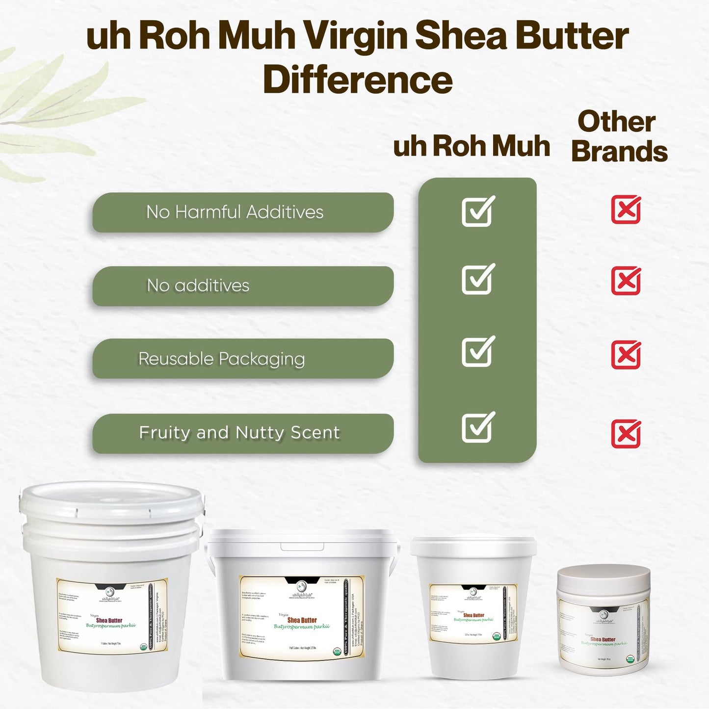 uh*Roh*Muh Shea Butter (Virgin) (Organic - USDA Certified) (Ghana) (Net Wt:0.8Kg/1.7lb) (Pack of 1)