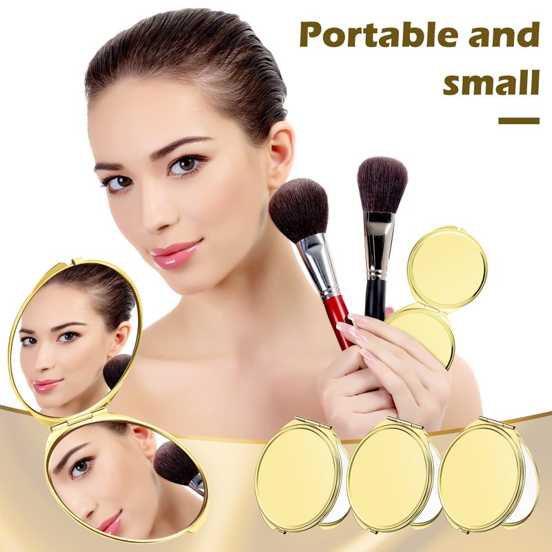 Yalikop 8 Pcs Gold Compact Mirror Bulk, Metal Round Shell, 1x 2x Magnification Double Sided, Portable, Folding, Mini Travel Pocket Mirror for Women Girls Party Favor Bridesmaid Christmas Gifts
