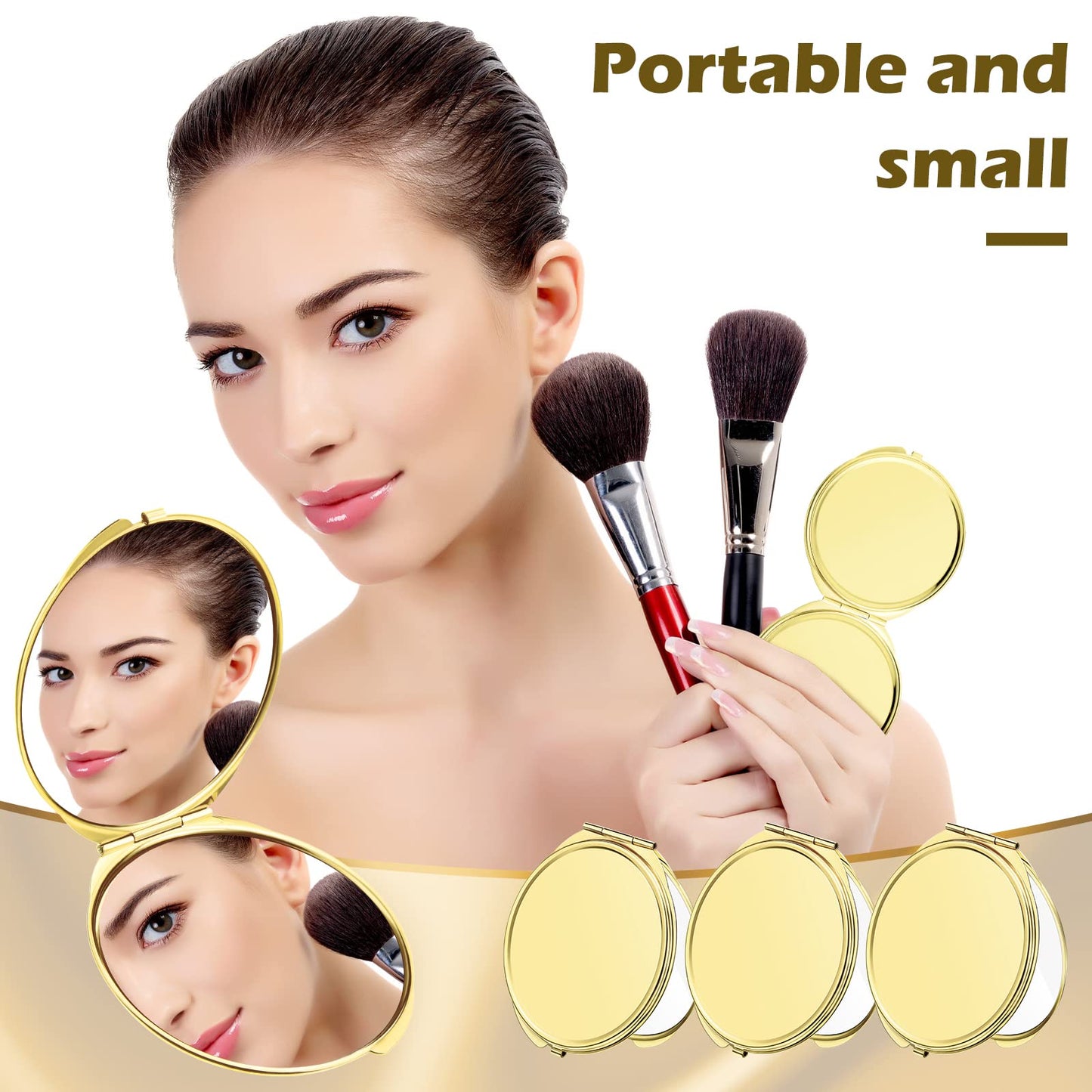 Yalikop 8 Pcs Gold Compact Mirror Bulk, Metal Round Shell, 1x 2x Magnification Double Sided, Portable, Folding, Mini Travel Pocket Mirror for Women Girls Party Favor Bridesmaid Christmas Gifts