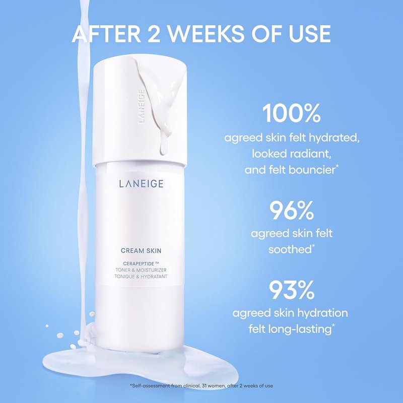 Laneige Cream Skin Toner - Lightweight Refillable Korean Milky Toner with Ceramide & Peptide for Hydration & Firming | 6.76 Fl Oz