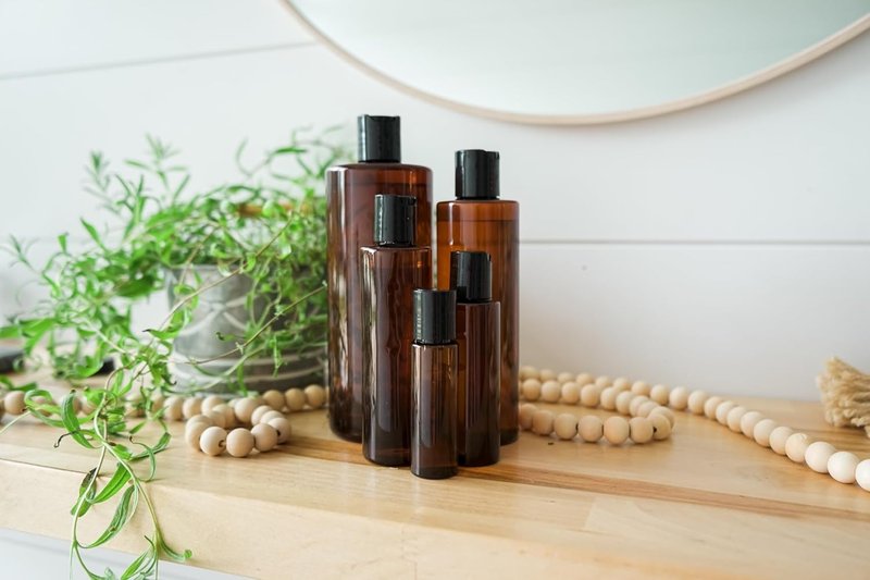Amber Plastic Bottles - 16oz Reusable Shampoo & Lotion Containers | Pack of 12