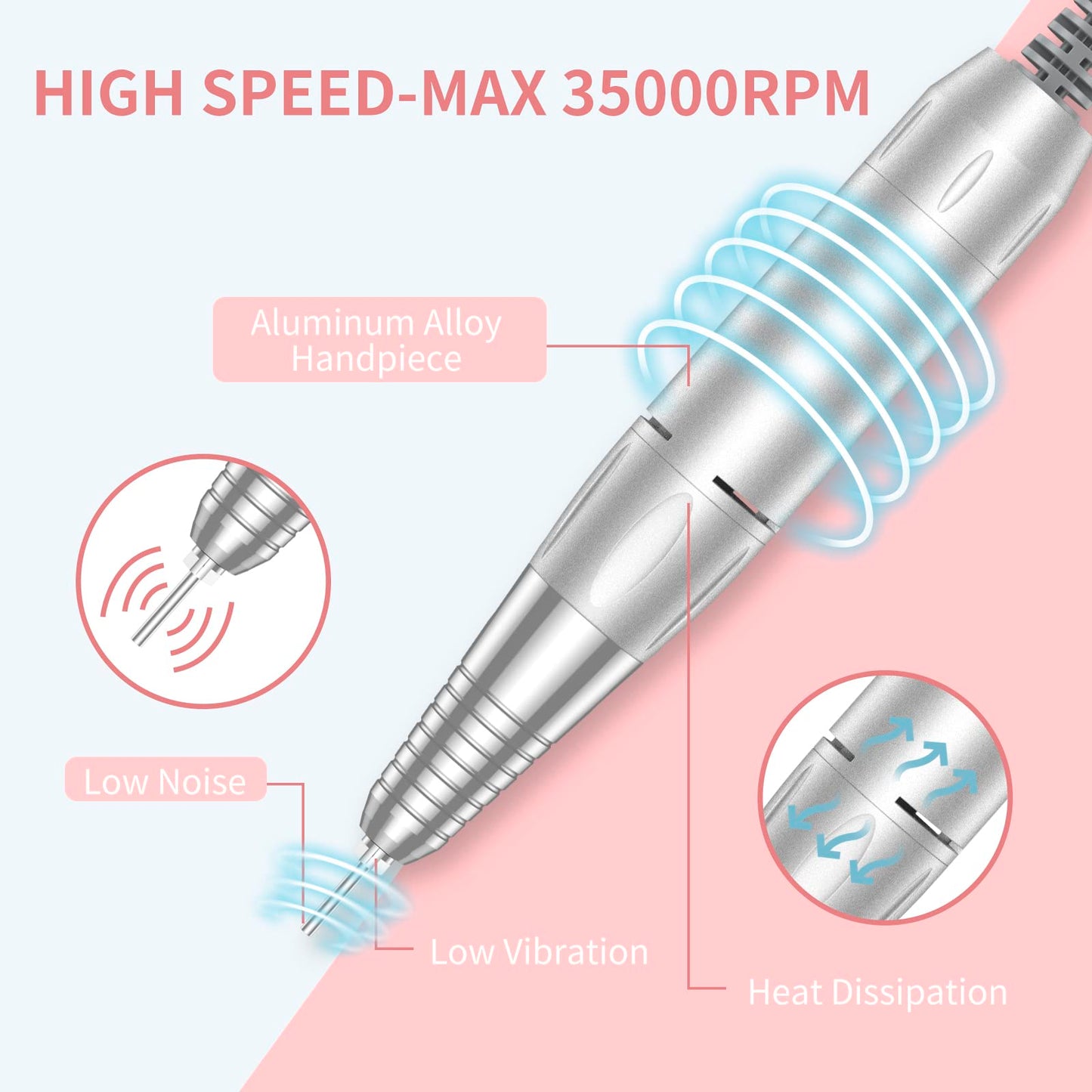 MOCOWIND Portable Nail Drill Professional 35000RPM, Electric Nail File